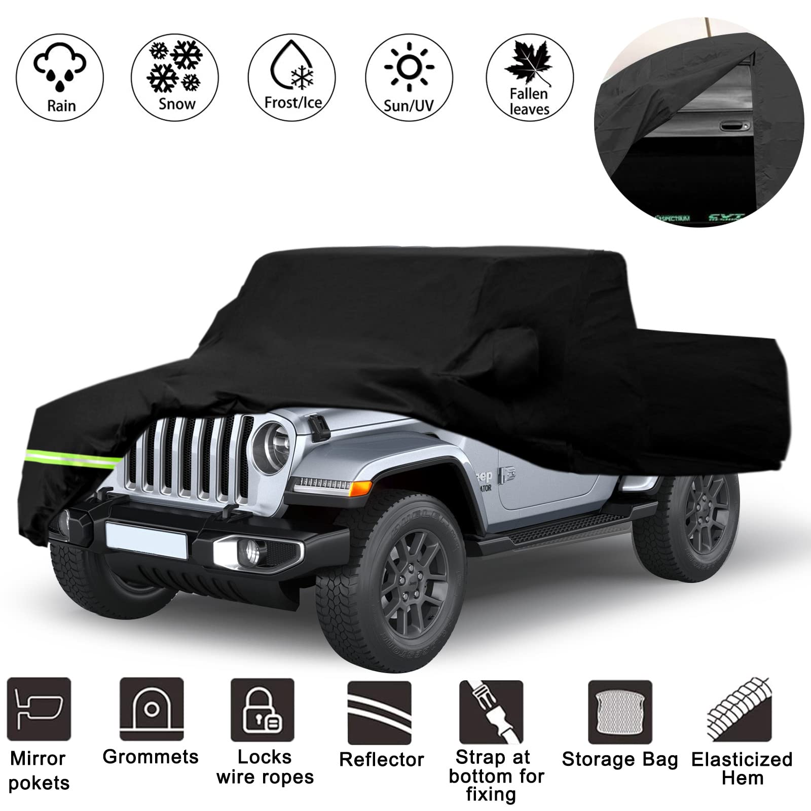 Mua YIXIN Waterproof Car Cover for Jeep Gladiator 2020 2021 2022 Car Cover  190T Covers Custom Fit 100% Waterproof Windproof Strap & Double Door Zipper  Up to 190” L (Black-for Jeep Gladiator (