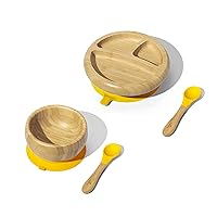 Avanchy Bamboo Baby Plate, Bowl & Spoons Set - Baby Cutlery - Bamboo Kids Bowl - BPA Free Bowl - Bamboo Kids Utensils - Bamboo Kids Bowl (Yellow Essentials)