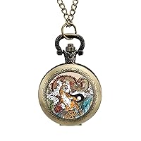 Yin Yang Chinese Dragon and Tiger Pocket Watch with Chain Vintage Pocket Watches Pendant Necklace Birthday Xmas