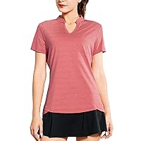 MIER Women's Golf Polo Shirts Collarless UPF 50+ Short Sleeve Tennis Running T-Shirts V-Neck