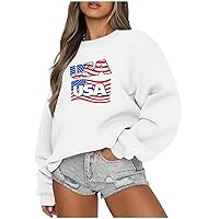 USA Pullover Tops for Women Casual Crewneck Blouse Casual Lightweight Sweatshirt Oversized Athletic Fit Sweater