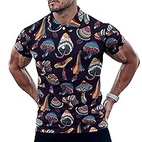 Magic Mushrooms Men's Golf Polo-Shirt Short Sleeve Jersey Tees Casual Tennis Tops XL