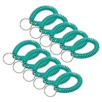 Lucky Line 2” Diameter Spiral Wrist Coil with Steel Key Ring, Flexible Wrist Band Key Chain Bracelet, Stretches to 12”, Teal, 10 Pack (41038)