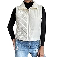 Women's Solid Cropped Puffer Vest Jacket Sleeveless Winter Stand Collar Lightweight Zip Up Gilet Fashion Waistcoat