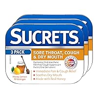 Sucrets Sore Throat & Cough Lozenges, Honey Lemon, 18 Count (3 Pack)