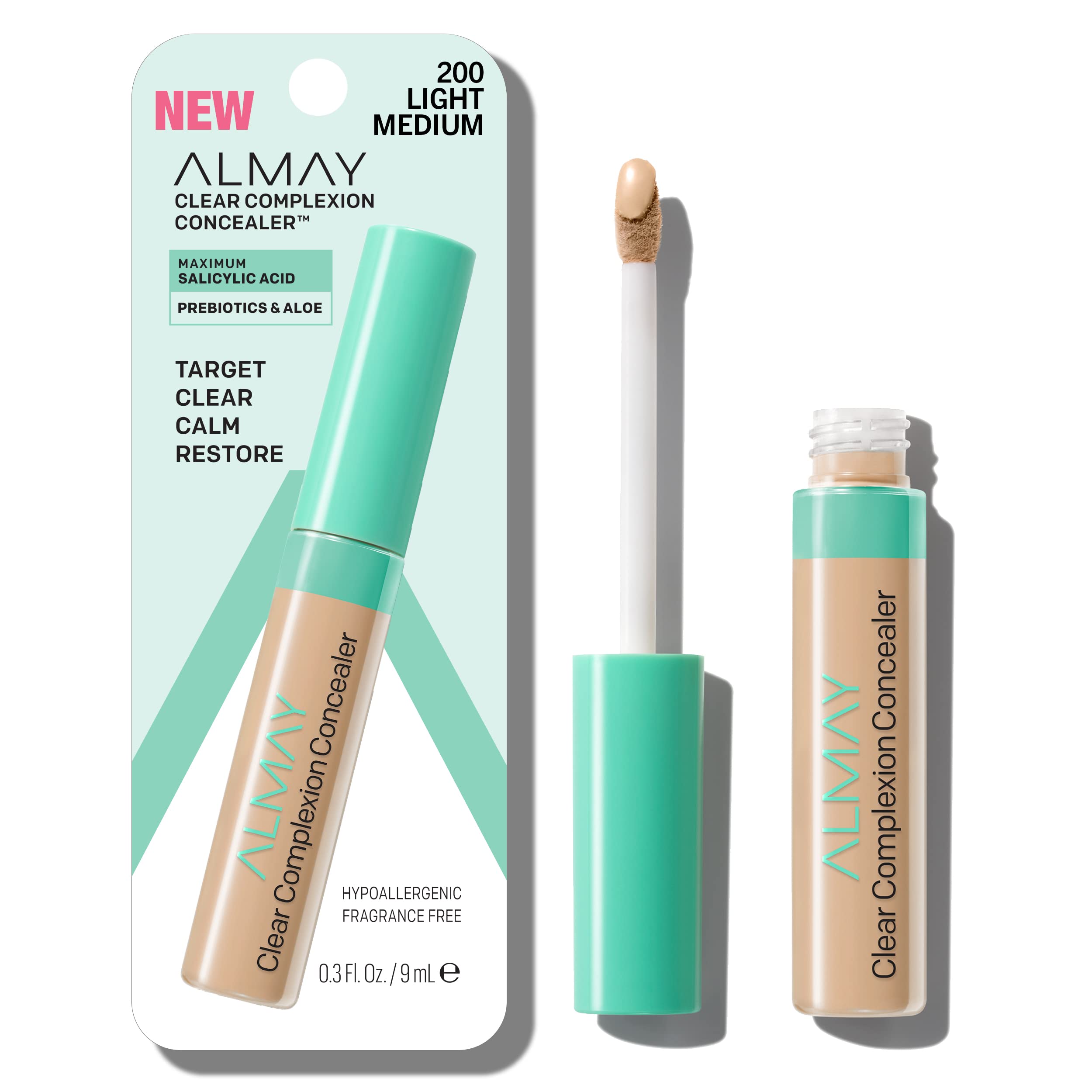 Almay Clear Complexion Acne & Blemish Spot Treatment Concealer Makeup with Salicylic Acid- Lightweight, Full Coverage, Hypoallergenic, Fragrance-Free, for Sensitive Skin, 200 Light/Medium, 0.3 fl oz.