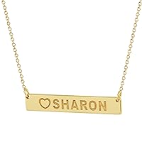 7/8 inch Solid 14K Yellow or White Gold Tiny Horizontal Bar Necklace Deep Laser Engraved Name Heart