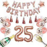 25th Birthday Party Decorations Supplies,40 Inch 25 Rose Gold 25 Hang Happy Birthday Balloons. (rose gold 25 balloons)