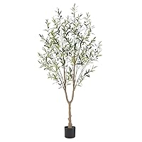Tall Fuller Style Faux Olive Tree，6Ft(72”) Realistic Potted Silk Artificial Olive Tree， Fake Olive Trees Indoor with Green Leaves and Big Fruits for Home Office Indoor Floor Decor.