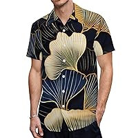 Japan Ginkgo Tree Leaf Floral .png Men's Hawaiian Shirts Short Sleeve Button Down Shirts Casual Beach Blouse Top