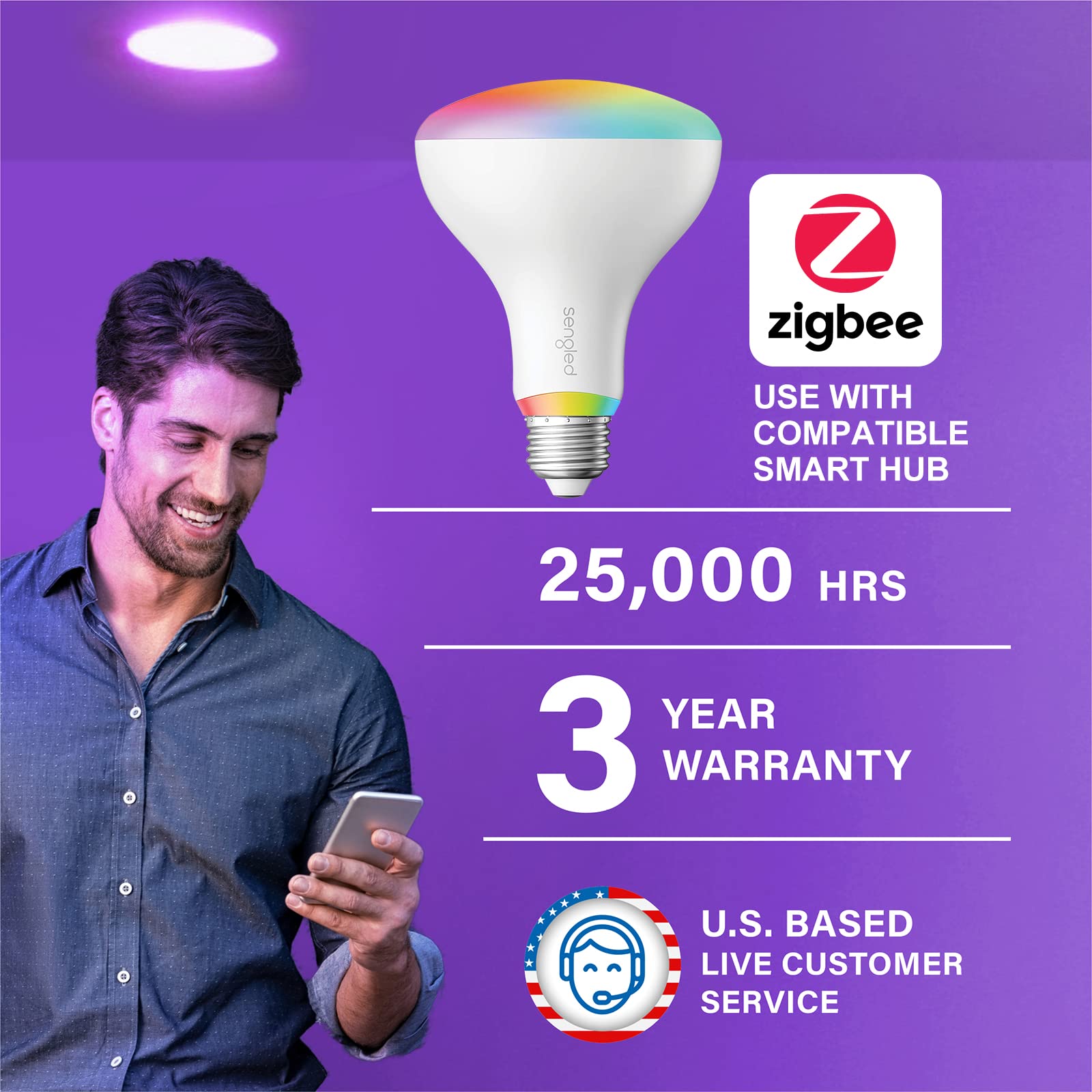 Sengled Zigbee Smart Light Bulbs, Smart Hub Required, Work with SmartThings Hub and Echo with built-in Hub, Voice Control with Alexa and Google Home, Color BR30 Smart Flood Light Bulb, 75W 2 Pack