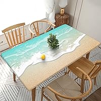 Landscape Rectangle Fitted Table Cover Elastic Edged Summer Transparent Wave Sandy Waterproof Wipeable Patio Table Cloths for 5 Foot Rectangle Tables 30x60 Inch