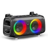Bluetooth Speaker, 60W Speaker, Bluetooth Wireless Speaker with Colorful Lights, FM Radio, Wired Microphone, Remote Control, Portable Boombox for Outdoor, Home, Party