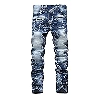 Andongnywell Men's Ripped Slim Straight Fit Biker Jeans Man's Casual Distressed Denim Pants Trousers with Zipper Pocket