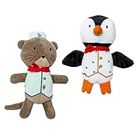 Furhaven 2-Pack Squeaky Plush Dog Toys for Small/Medium Dogs, Washable w/ Ruff Stuff Reinforcement - Dapper Dandies Nautical Collection - Otter/Puffin, Set of 2