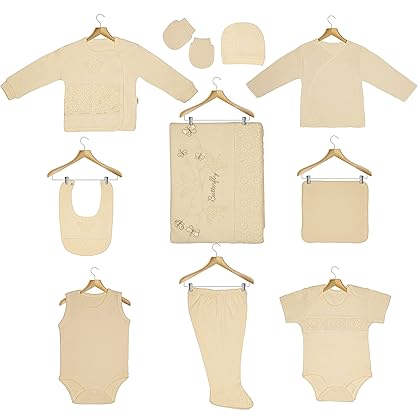 funinfant Unisex Baby Layette Giftset Organic Cotton Clothing Set 10-Piece Baby Girls or Boys | 0-3 Month Baby Must Haves