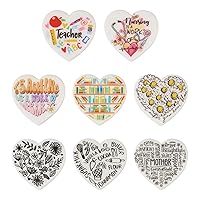 8Pcs Heart Character Silicone Bead Positive Word Silicone Focal Bead Big Silicone Keychain Bead Painted Heart Rubber Bead for Teachers' Day, Mother's Day, Nurses' Day Handicraft Making