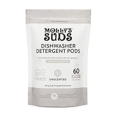 Molly's Suds Dishwasher Pods | Natural Dishwasher Detergent, Cuts Grease & Rinses Clean (Residue-Free) for Sparkling Dishes, Biodegradable