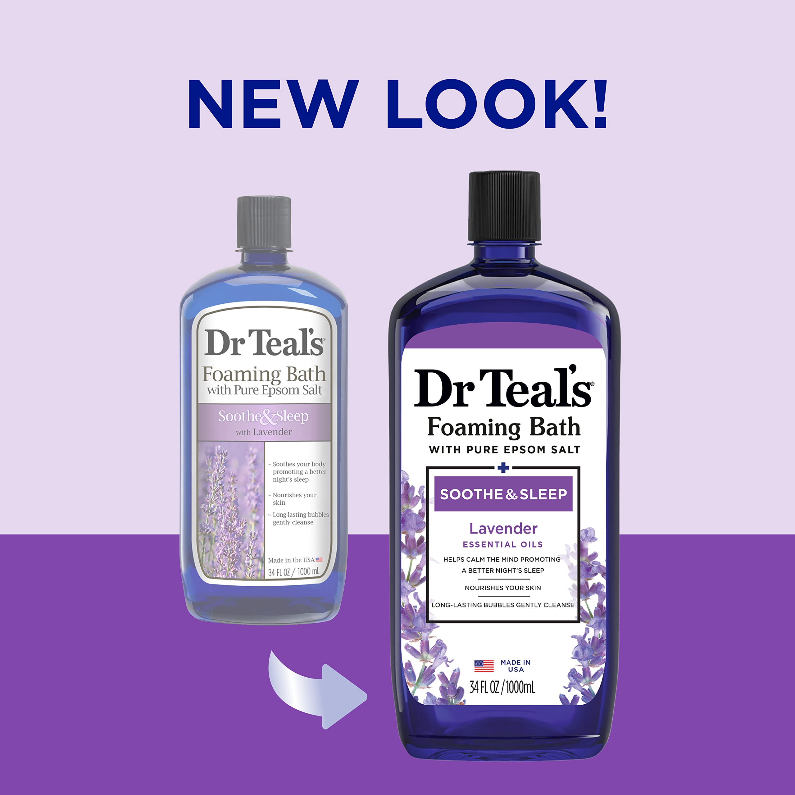 Dr Teal's Foaming Bath with Pure Epsom Salt, Soothe & Sleep with Lavender, 34 fl oz (Pack of 4) (Packaging May Vary)
