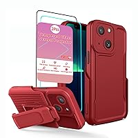 for iPhone 14 Case with Screen Protector Shockproof Armor iPhone 14 Case with Holster Green Belt Clip Safe Wireless Charging iPhone 14 Case Military Grade iPhone 14case for Men Women(red)