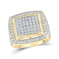 The Diamond Deal 10kt Yellow Gold Mens Round Diamond Square Ring 3 Cttw