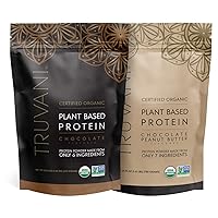 Truvani Plant Based Protein Powder Bundle - USDA Certified Organic, Vegan, Non-GMO, Dairy Free, Soy Free, & Gluten Free - 2 Packs of 20 Servings Each (Chocolate & Chocolate Peanut Butter)