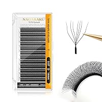 NAGARAKU W Shape Eyelash Extension 7D Cluster Premade Fans Eye Lashes Faux Mink Matte Black Easy Fanning False Eyelashes (0.07mm D curl 14mm)