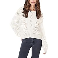 Women's 2023 Fall Casual Crochet Oversized Sweaters Batwing Long Sleeve Crewneck Colorblock Knit Pullover Jumper Tops White M