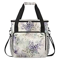 Floral Delicate Lavender Purple (01) Coffee Maker Carrying Bag Compatible with Single Serve Coffee Brewer Travel Bag Waterproof Portable Storage Toto Bag with Pockets for Travel, Camp, Trip