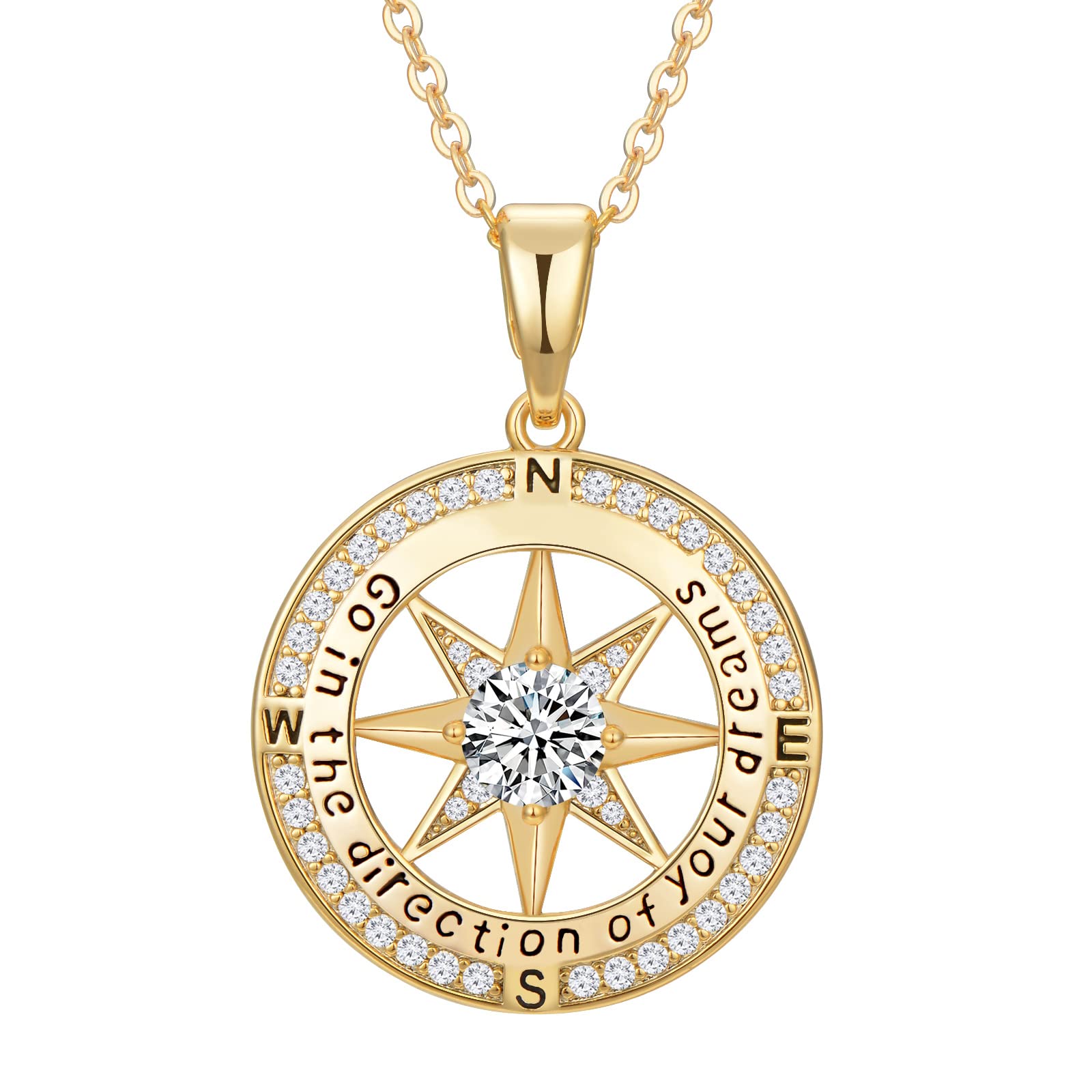 Graduation Gifts for Her 2023, Inspirational Graduates Compass Necklace for Women Girls Jewelry, Class of 2023 Senior High School College Graduation Gifts for Friends with Congrats Grad Box and Gift Card (18K Gold Filled 925 Sterling Silver necklace)