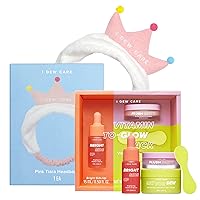 Pink Tiara Headband for Washing Face, Makeup, Shower, Bath + Vitamin To Glow Pack (ver. 2) Brightening Vitamin C Trio with Niacinamide Vitamin E Panthenol Bundle