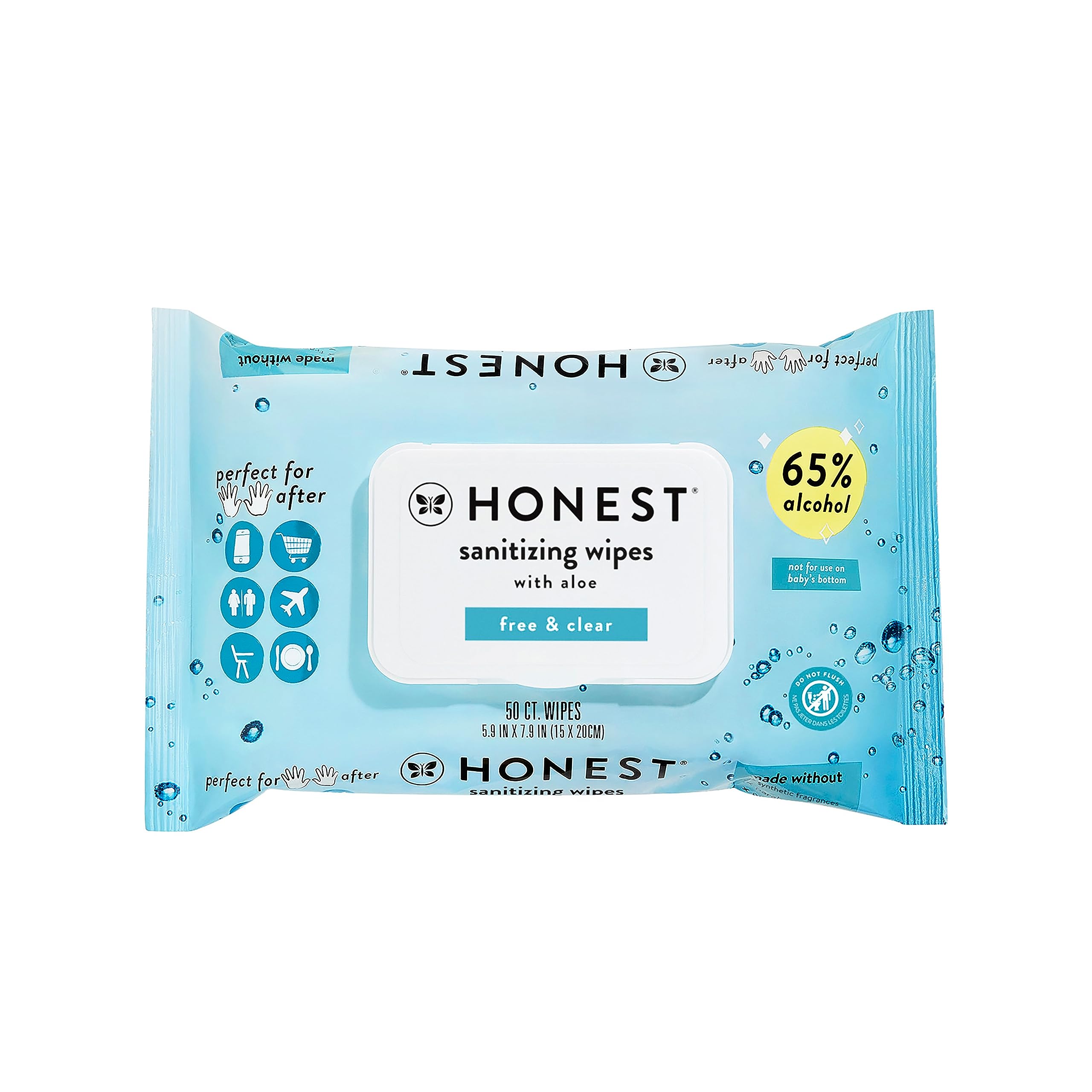 The Honest Company Sanitizing Alcohol Wipes | Kills 99% of Germs, Made With Aloe | Unscented, 50 Count (1 Pack)