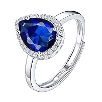 Suplight 925 Sterling Silver Round Shape/Heart/Square/Pear Shape Halo Birthstone Ring, Sparkling Solitaire Engagement Wedding Rings for Women (with Gift Box)