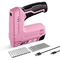 WORKPRO 3.6V Power Electric Cordless 2-in-1 Staple and Nail Gun, 2.0Ah Battery Powered Stapler for Upholstery, Crafts, DIY, Including USB Charger Cable, 2000PCS of Staples and Nails - Pink Ribbon