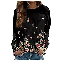 Fall Tops for Women Casual Floral Print Womens Long Sleeve Tops Crewneck Sweatshirt Pullover Womens Fall Tops Blouse