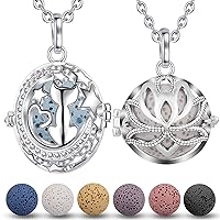 2 Pack Essential Oil Necklaces Diffuser for Women Aromatherapy Jewelry with Lava Rock Stones, Holy Lotus & Oval Cat Pendant, 24