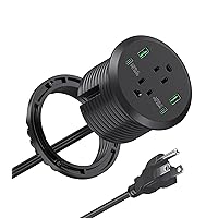 Desktop Power Grommet 3-inch Hole,40W Total Fast Charging Station, 2 PD 20W USB C Port,Flush-Mount Recessed Power Strip, 2 AC Outlets,4 USB Ports,in to The Top of Your Desk,6ft Cord