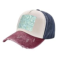 Azurite Teal and Foil Gold Oil Marble Pattern Print Vintage Washed Cotton Baseball Caps Dad Hat Hip Hop Hat Trucker Hat