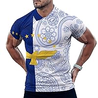 Azores Paisley Flag Men's Quick Dry Polo-Shirts Wicking Golf Short Sleeve Tops