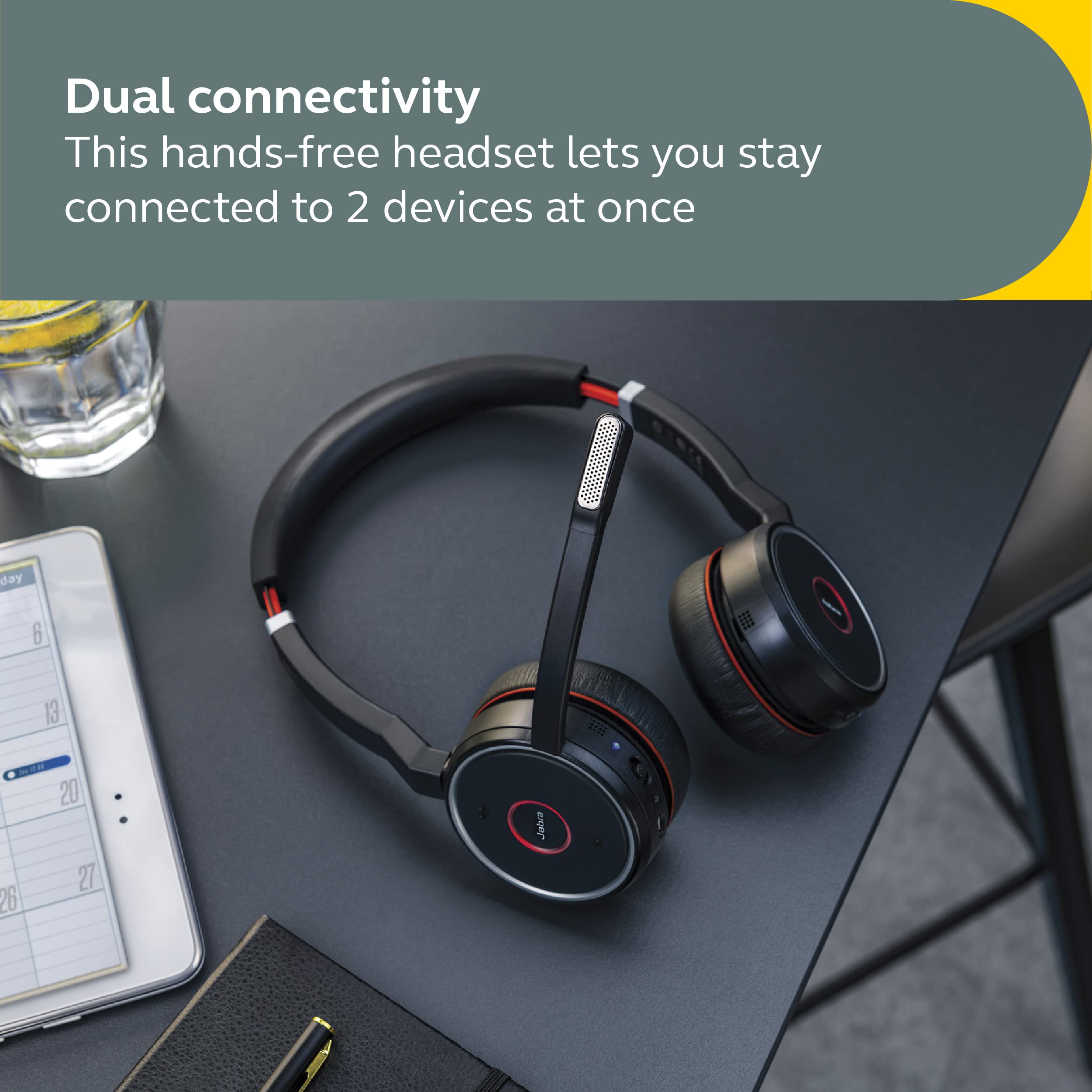 Jabra Evolve 75 SE, Link380a UC Stereo- Bluetooth Headset with Noise-Cancelling Microphone, Long-Lasting Battery and Dual Connectivity - Works with All Other Platforms - Black