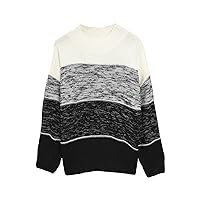 Women?s Casual Stripe Sweater Henley Long Sleeve Stitching Color Block Crew Neck Loose Knitted Pullovers Jumper Tops