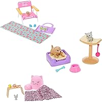 Barbie Accessory Pack Bundle with 3 Accessory Sets Themed to Lounging, Beach Day & Pet Playdate, with 4 Pets and 15 Accessories, Gift for 3 to 7 Year Olds