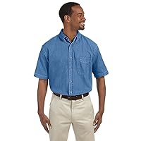 Men's 6.5 oz. Short-Sleeve Denim Shirt, 2XL, LIGHT DENIM