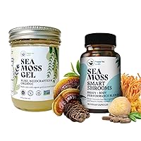 Organic Sea Moss Gel - Gold & Smart Shrooms Bundle Organic for Seamoss Gel & Organic Irish Sea Moss Capsules & Mushroom Complex - Nootropic Brain Supplements for Memory and Focus
