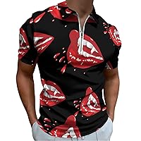 Vampire Lips Mens Polo Shirts Quick Dry Short Sleeve Zippered Workout T Shirt Tee Top