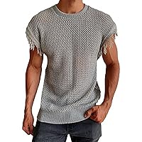 Men's Crochet Mesh Shirt Summer Casual Stylish Sleeveless T-Shirt See Through Tank Top Ripped Designer Shirts