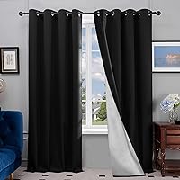 Deconovo Living Room Curtains for Windows, 95 Inch Curtains - Soundproof Curtains, Thermal Insulated Draperies with Silver Coated (52W x 95L, Black, 2 Panels)