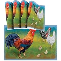 Brightly Colored Rooster with Chickens Heat-Resistant Table Placemats Set of 4 Anti-Skid Table Mats Washable Eat Mat Home Dinner Decorative