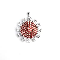 925 Sterling Silver Fire Opal White Topaz Gemstone Pendant | Hallmarked Jewellery | Handmade Gifts For Girls, Women