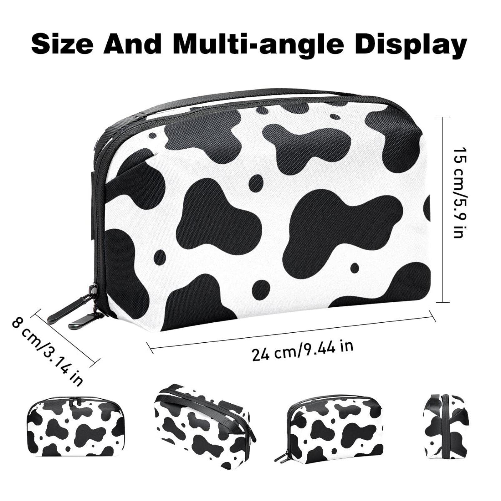 Electronics Organizer, Cow Skin Animal Small Travel Cable Organizer Carrying Bag, Compact Tech Case Bag for Electronic Accessories, Cords, Charger, USB, Hard Drives